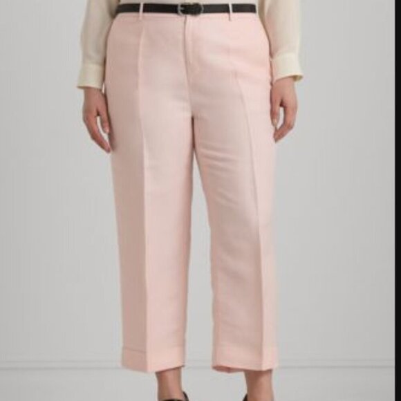 NEW Lauren Ralph Lauren Women's 14W Plus Size Linen-Blend Cropped Pink Opal Pant - Picture 1 of 8